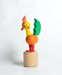 Wobble Animal Rooster Green Craft Push Toy Seiffen Ore Mountains Toy 105/065 New - Picture 1 of 3
