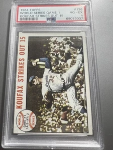 1964 Topps #136 WS Game 1 Koufax Strikes Out 15 PSA 4 VG-EX *Los Angeles Dodgers - Picture 1 of 5
