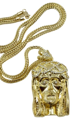 Pingente de ouro hip hop Jesus corrente Franco pedra completa 36 polegadas 02 - Imagem 1 de 2