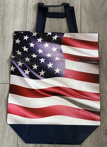 New Red White & Blue American Flag Patriotic Reusable Tote Bag 15” X 13-3/4” - Picture 1 of 5