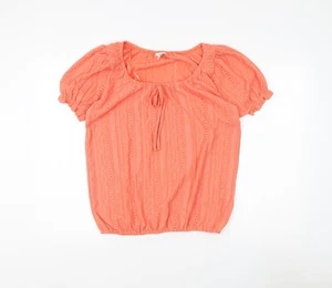 M&Co Women's Orange Blouse Size 14 Scoop Neck Puff Sleeve - Picture 1 of 12