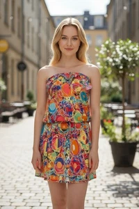 Vintage CHANEL Multicolor Logo Optical Print Mini Dress Tunika Seide Rare 36 4 - Bild 1 von 14