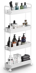 Cart 4 Tier Bathroom Organizer Mobile Shelving Unit Rolling Utility Cart Slide O - Picture 1 of 6