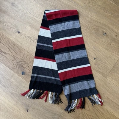 Cachecol Ann Taylor lã cashmere seda bloco de cores listra franja luxo silencioso - Imagem 1 de 4