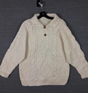 Vintage Wollpullover Erwachsene Große 42 Creme Schwer Wolle Fischer Zopfmuster Dick Fehler - Bild 1 von 8