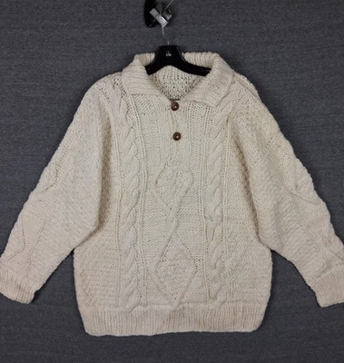 Suéter de Lana De Colección Adulto Grande 42 Crema Lana Pesada Pescador Cable Defecto Grueso Foto 1 de 4