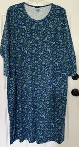 Camicia da notte Lands End 3X blu floreale manica lunga cotone metà polpaccio sonno 24W 26W - Foto 1 di 6