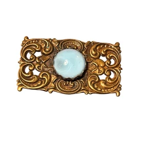 Vintage Victorian Revival Filigrane Brosche Himmelblau Glas Cabochon Anstecknadel - Bild 1 von 3