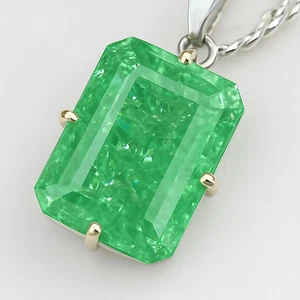 Colgante de plata maciza 925 con piedras preciosas sueltas esmeralda verde certificado natural de 30,78 quilates - Imagen 1 de 5