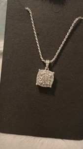 925 Sterling Silver SUN Diamond Necklace 20" - Picture 1 of 6