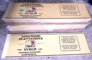 500 Vintage new old stock SYRUP LABELS, 1940's, 11"x3", all Longwood Plantation - Picture 1 of 3