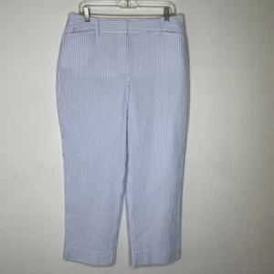 Talbots Curvy Perfect Crop Pants Curvy Blue White Seersucker Stripe Size 10 - Picture 1 of 6