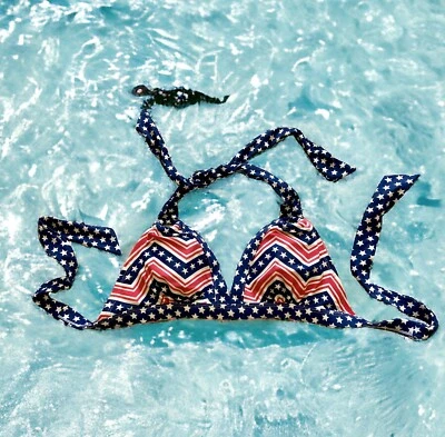 Catalina красный/белый и синий с бретелью через шею бикини верхний M (8-10) флаг США с подкладкой 4 июля - Изображение 1 из 3