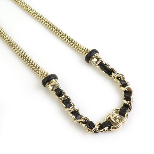 COLLANA CHANEL AUTENTICA MARCA COCCO METALLO PELLE ORO NERO COLLO DONNA:75CM F S