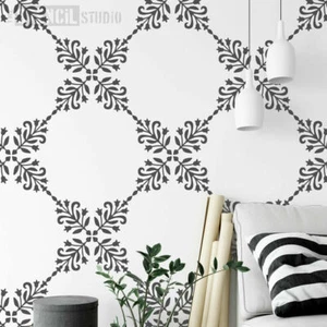 Bessies Block Motif Reusable STENCIL-For Walls, furniture & fabric, floral 10779 - Picture 1 of 8