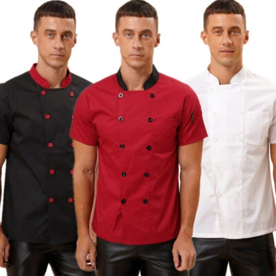 Mens Chef Coat Double-Breasted Jacket Hotel Kitchen Restaurant Cooking Uniforms - Image 1 of 4