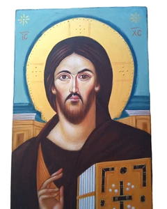 HAND PAINTED Jesus Christ Pantocrator Sina Greek Byzantine Orthodox icon - Picture 1 of 5