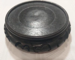 Vintage Chinese Black Ebony Hand Carved Wood Stand for a Bowl Vase Urn 4.5" - Picture 1 of 6
