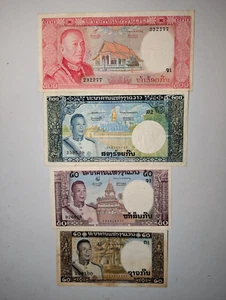 Laos Currency 1963 20 kip is used. 200 and 50 kip AU 1963 - Picture 1 of 4