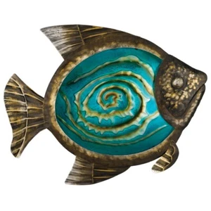 Wanddekoration EDEL FISCH TÜRKIS 43x34 cm Metall Bronze Look für Innen & Außen - Bild 1 von 1