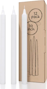 White Taper Candles Pack of 12 - Straight 10 Inch Unscented Dinner and Table Can - Picture 1 of 12