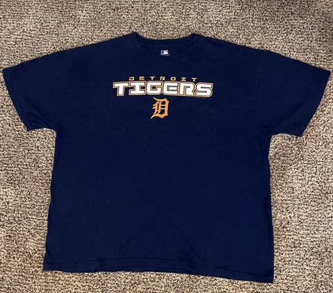 Vintage Detroit Tigers T Shirt Men’s 2XL Navy Blue Short Sleeve MLB Cover