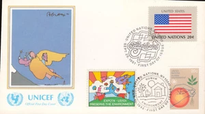 1981 UN FDC - Obra de arte de Peter Max - Edición de desarrollo humano - Imagen 1 de 1