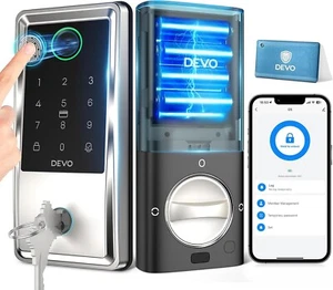 DEVO Serratura Porta Anteriore Smart Senza Chiave - Impronta Digitale, Wi-Fi, Impermeabile, Accesso App - Foto 1 di 9