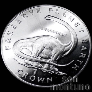 DIPLODOCUS - 1 Crown CuNi Coin 1993 ISLE OF MAN - Preserve Planet Earth DINOSAUR - Picture 1 of 2