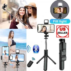 Selfie Stick Tripod Bluetooth Stand LED Light For iPhone 16 15 14 13 Pro Max 12 - Picture 1 of 12