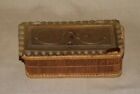 Vintage Wicker Eye Glass Basket with Plastic Lid is 5 ¾ inches long and 2 inches