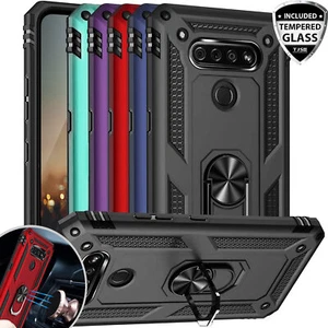 For LG K51/Q51/Reflect Ring Case Magnetic Support Metal Kickstand+Tempered Glass - Picture 1 of 11