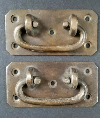 Set of 2 Antique Style TRUNK PULL Drop Handle Trap Door Toolbox 3-1/4" wide #P12 Cover