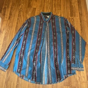 Vtg Wrangler Mens 18 X 36 X-Long Tails Cowboy Cut Regular Fit Striped Shirt - Picture 1 of 9