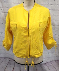 Joseph Ribkoff Women's Yellow Zip Front Ruched Sleeve Lightweight Jacket Size 4 - Picture 1 of 3