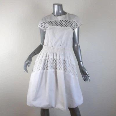 Carven Dress White Cutout Cotton Eyelet Size 40 Cap Sleeve Fit & Flare - Image 1 of 4