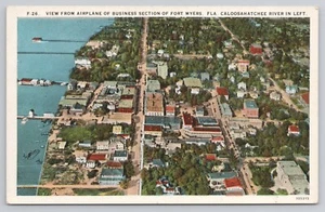 Postkarte FORT MYERS FL Flugzeug Ansicht Geschäftsabschnitt Caloosahatchee Fluss um 1925 - Bild 1 von 2