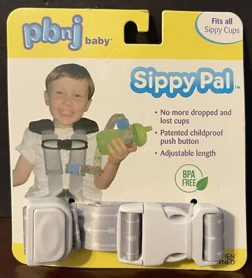 pbnj Baby Sippy Pal Arnés Correa Ajustable Para Taza Sippy Nuevo en Paquete Flechas Gris/Blanco Foto 1 de 2