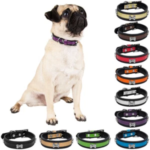 CueCuePet Adjustable Buckle Leather Cute Alloy Bone Studded Pet Puppy Dog Collar - Picture 1 of 72