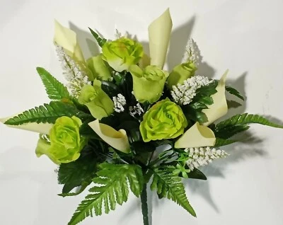 Flor de seda de lirio de cala y rosa verde espuma de mar 17" arbusto artesanía para el hogar decoración interior/exterior Foto 1 de 4