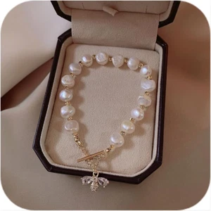 Bracciale Perle Acqua Dolce Donna Boho Naturale Carino Delicatezza Cristallo Braccialetto - Foto 1 di 12