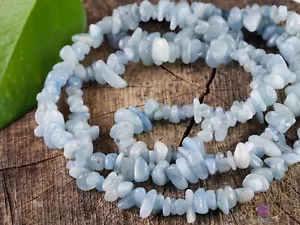 Collar largo de cristal de aguamarina, cuentas astilladas - piedra de nacimiento hecha a mano joyería E0802 - Imagen 1 de 4