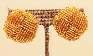 vintage round knot shape gold color Bead Button Clip On fashion Earrings #3 - Picture 1 of 7