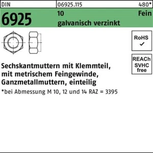 Sechskantmutter DIN 6925 m.Klemmteil M 18 x 1,5 10 galvanisch verzinkt - Bild 1 von 1