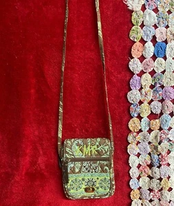 MaggiB Small Brown & Green Paisley Hipster Purse w KMR Initials Polka Dot Inside - Picture 1 of 6