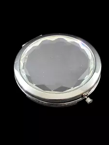 Majoak runder faltbarer Kompaktspiegel Chrom Metall & facettiert verspiegelt außen - Bild 1 von 10