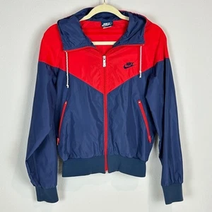 Vintage 80s Nike Red Blue Nylon Full Zip Hoodie Colorblock Jacket S - Bild 1 von 8