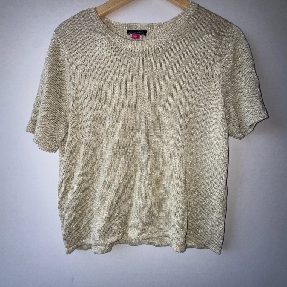 Vince Camuto Metallic Knit Sweater Top Medium Pale Sand Gold Shimmer Party NWOT - Image 1 of 4