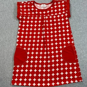 Hanna Anderson Dress Girls 140 US 8/10 Red White Polka Dots Shift Short Sleeves - Picture 1 of 9