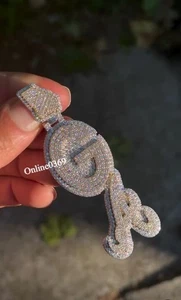 Men's Certified Lab Grown Diamond Icy Initial Two Latter Pendant In 925 Silver - Picture 1 of 6